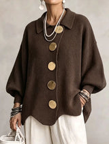 Damen Langarm-Strickjacke mit Knöpfen – Mokka
