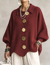 Damen Langarm-Strickjacke mit Knöpfen – Rot