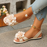 Damen Elegante Sandalen Mit Floralen Applikationen – Stilvolle Sommerschuhe – Beige