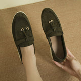 Damen Flache Slip-On Wildleder Loafer – Bequeme Freizeitschuhe – Olivgrün