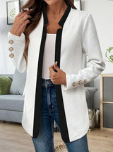 Damen Blazerjacke mit figurbetonter Passform und Kontrastkragen – Weiß