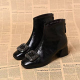 Damen Ankle Boots mit quadratischer Zehenform und Blockabsatz – Schwarz