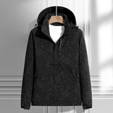 Damen leichte Regen- und Windjacke mit Kapuze und Blattmuster – Herren - Schwarz