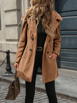 Damen Jacke mit großen Knöpfen, Reverskragen und Taschen – Karamell