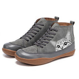 Damen nan knöchelhohe Sneaker mit niedlichem Katzenmotiv Stickerei und ergonomischem Komfortfußbett Drune – Grau