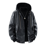 Herren Oversize-Bomberjacke mit Kapuze, Druckknopfblende und Taschen – Schwarz