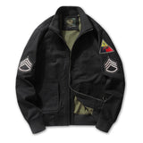 Herren Bomberjacke im Militärstil mit Patches und verdecktem Reißverschluss – Schwarz T31