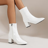 Damen Stiefeletten mit Blockabsatz und Reißverschluss – Weiß
