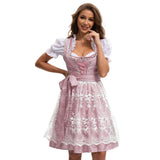 Damen nan traditionelles Dirndlkleid mit Herzausschnitt geschnürter Taille und Spitzen-Schürze Drune – 753870 Rosa（Oberteil + Rock + Schürze + Schleife）
