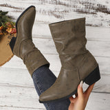 Damen Slouch-Stiefeletten mit Blockabsatz und pflegeleichtem Material – Khaki