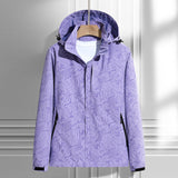 Damen leichte Regen- und Windjacke mit Kapuze und Blattmuster – Damen - Hellviolett