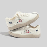 Damen Stilvolle Schnürbare Blaue Ledersneaker – Beige