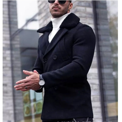 Herren eleganter Wollmantel mit Teddyfell-Kragen Aliams