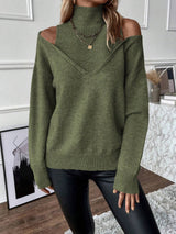 Bettina | Damen Off-Shoulder Rollkragenpullover Aus Strick – Olivgrün