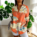 Helena | Vintage Damenbluse mit elegantem Blumenmuster – Orange