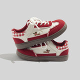 Damen Stilvolle Schnürbare Rote Sneaker Mit Karomuster Design – Rot