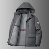 Herren gefütterte Softshell-Winterjacke mit Kapuze und Multifunktionstaschen – Grau