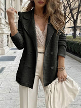 Damen Strickblazer mit doppelter Knopfleiste und Reverskragen – Schwarz