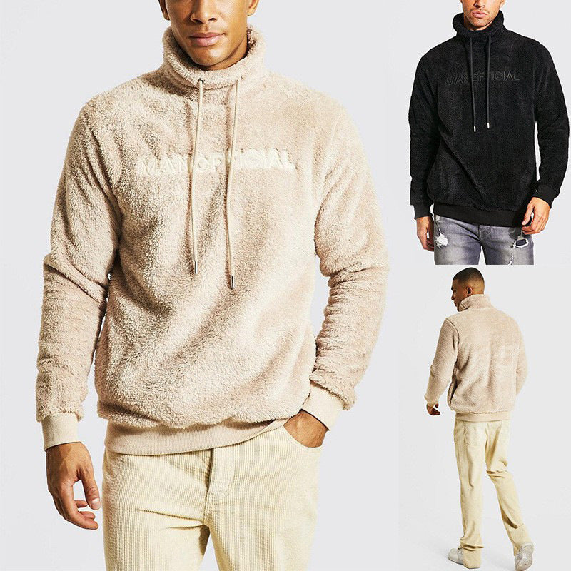 Herren gemütlicher Fleece-Pullover mit hohem Kragen und Kordelzug Aliams