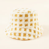 Damen Bucket-Hut mit Karomuster – Creme