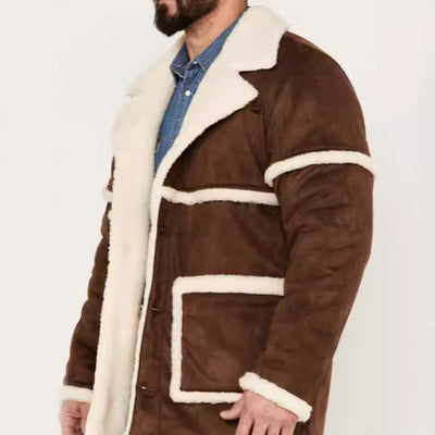 Herren Lammfell-gefütterte Bikerjacke mit breitem Kragen und praktischen Taschen Aliams