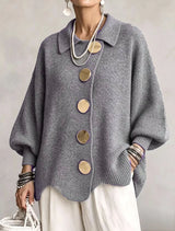 Damen Langarm-Strickjacke mit Knöpfen – Grau