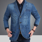 Herren Jeansblazer im schmalen Schnitt mit Used-Effekt und Taschen – Hellblau