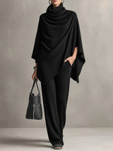 Helena | Elegantes drapiertes Damen Zweiteiler – Schwarz