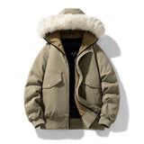 Herren wattierte Winterjacke mit Kapuze und abnehmbarem Kunstfellkragen – Militärgrün