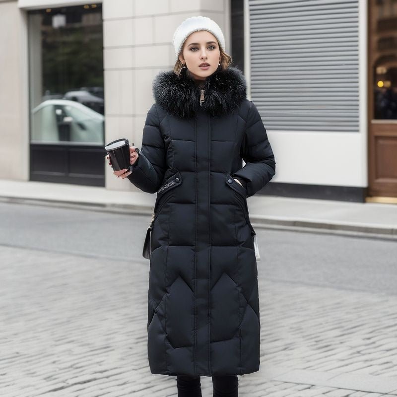 Eleganter Stylischer Langer Warmer Daunenmantel mit Fell für Damen | Ideal für den Winter