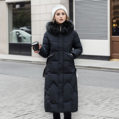 Eleganter Stylischer Langer Warmer Daunenmantel mit Fell für Damen | Ideal für den Winter