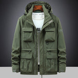 Herren Fieldjacke mit Kapuze und Multifunktionstaschen – Olivgrün
