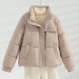Damen kurze wattierte Jacke im kastigen Schnitt mit Stehkragen und Kordelzug – Khaki