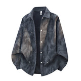 Herren Oversize-Hemdjacke in Acid-Wash-Optik mit Druckknopfverschluss – Schwarz - Burnout-Optik