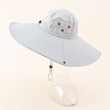 Damen Sonnenhut mit UV-Schutz, breiter Krempe und verstellbarem Kinnband – Grau