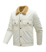 Herren Langarmjacke mit Knöpfen und Taschen – Weiß