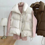 Damen wattierte Steppweste mit Schalkragen und verstellbarem Kordelsaum – Offwhite