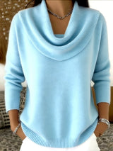 Damen nan fein gestrickter Pullover mit Wasserfallkragen und geripptem Saum Drune – Hellblau