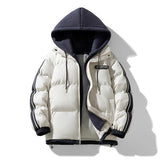 Herren wattierter Parka mit innenliegendem Hoodie und Zwei-Wege-Reißverschluss – Cremeweiß