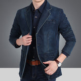 Herren Jeansblazer im schmalen Schnitt mit Used-Effekt und Taschen – Dunkelblau