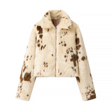 Damen Spot Print Cropped Blouson mit Stehkragen und Taschen – Gemustert