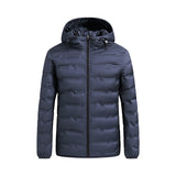 Herren ultraleichte Steppjacke mit Kapuze und Windschutzleiste – Dunkelblau