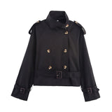 Damen Trenchjacke mit Gürtel und doppelter Knopfleiste – Schwarz