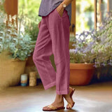 Damen nan lässige Cropped-Hose mit geradem Bein, dezenter Bügelfalte und seitlichen Eingrifftaschen Drune – Violett