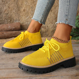 Damen Schnür Mesh Sneaker – Atmungsaktive Laufschuhe Mit Grip Sohle – Gelb