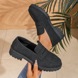 Damen Rote Wildleder Chunky Plattform Penny Loafer Mit Profilsohle – Schwarz