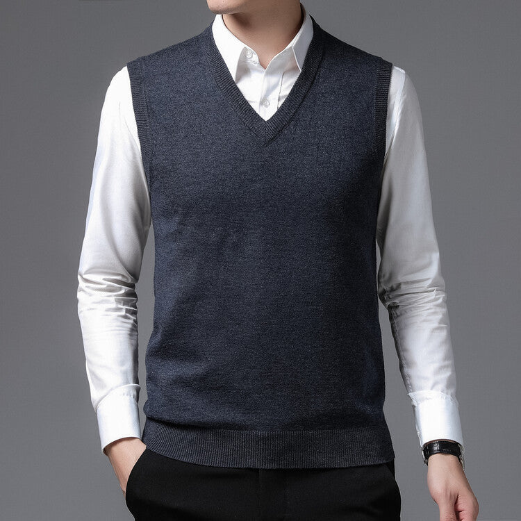 Herren V-Pullover aus feiner Baumwollmischung mit eleganter Struktur Aliams