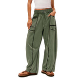 Damen nan weite Lounge-Hose mit Kordelzug, Kontrastpaspelierung und Cargo-Taschen Drune – Armeegrün