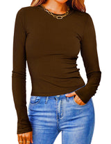 Damen Figurbetontes Langarmshirt Mit Rippstruktur – Schmaler Stretch Fit – Kaffee