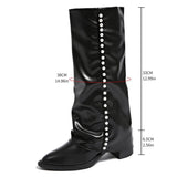 Damen Stiefel mit Perlenschmuck und rutschfester Sohle – Schwarz